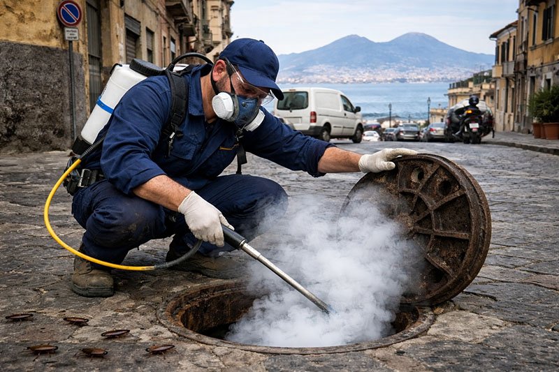 Deblattizzazione a Napoli, l'intervento i un operatore Puliglobal